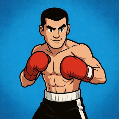 Cartoon muscular boxer in fighting stance