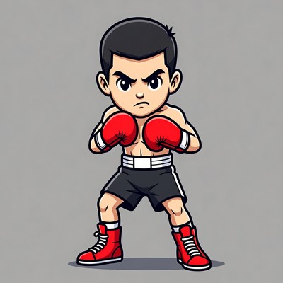 Cartoon boy boxer in fighting stance