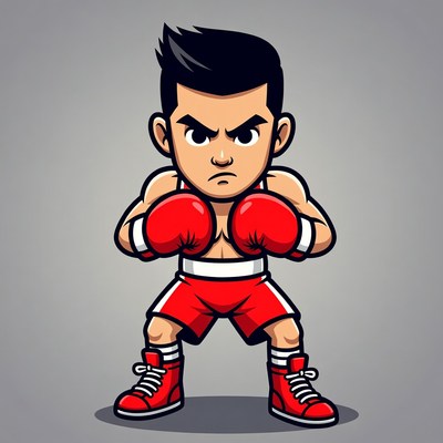 Cartoon Asian boxer in fighting stance