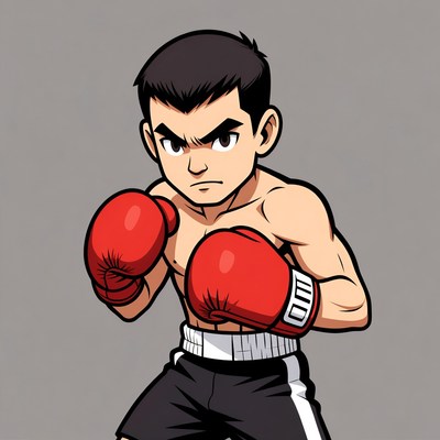 Chibi Asian boxer in fighting stance