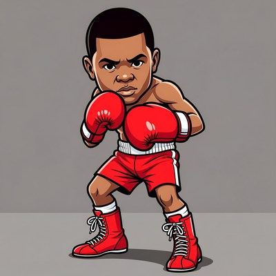 Chibi African-American boxer in fighting stance