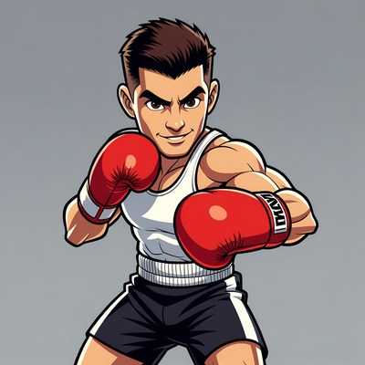 Cartoon muscular man boxing gloves