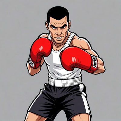 Muscular man boxing in red gloves