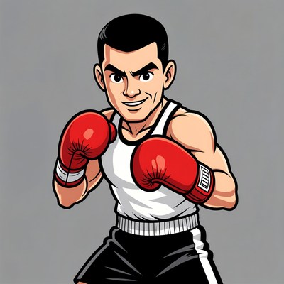 Cartoon boxer man in fighting stance