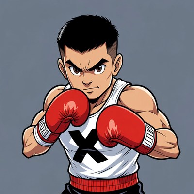 Anime Boxer Man in Red Gloves