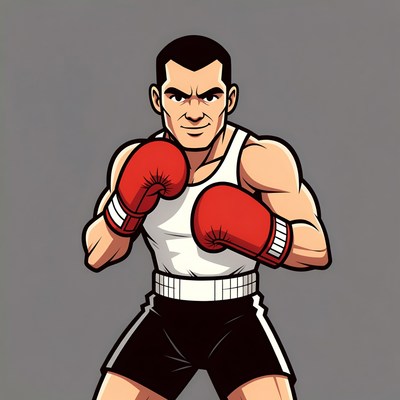 Muscular Boxer Man in Fighting Stance