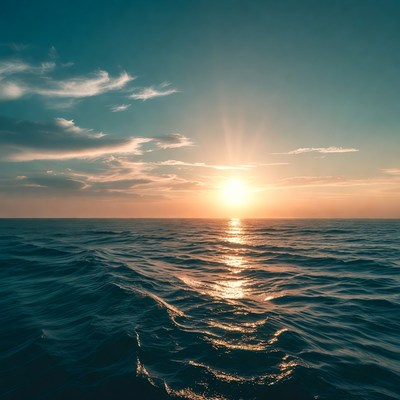 Sunset over ocean waves