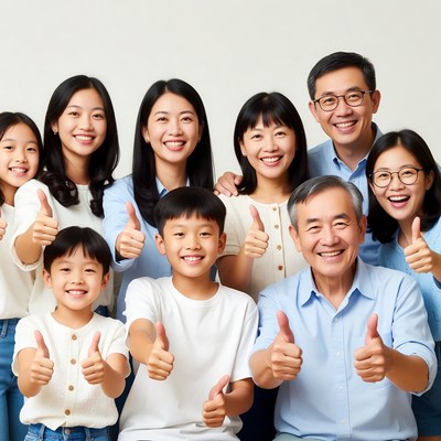 Asian family giving thumbs up
