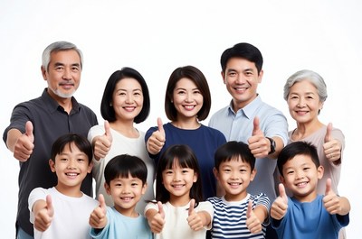 Asian family giving thumbs up
