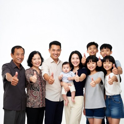 Asian family giving thumbs up