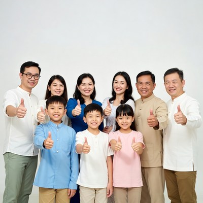 Asian family giving thumbs up
