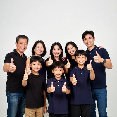 Asian family giving thumbs up