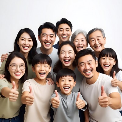 Happy Asian family giving thumbs up