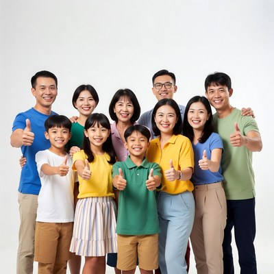 Happy Asian family giving thumbs up