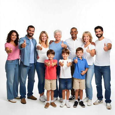 Diverse family giving thumbs up