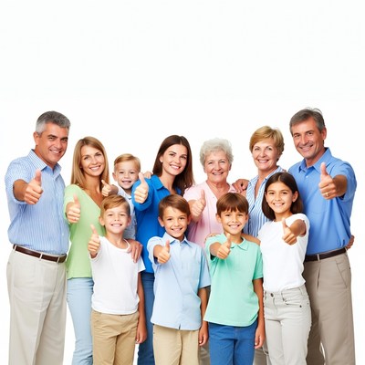 Happy multi-generational family giving thumbs up