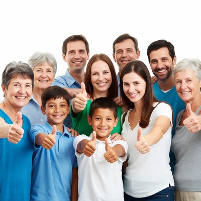 Happy multi-generational family giving thumbs up