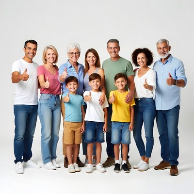 Multigenerational family giving thumbs up