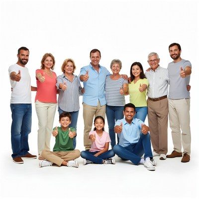 Diverse family giving thumbs up