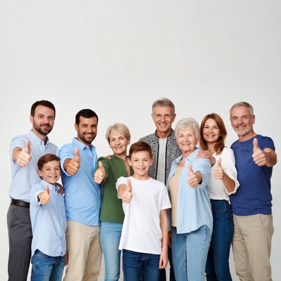 Multigenerational family giving thumbs up