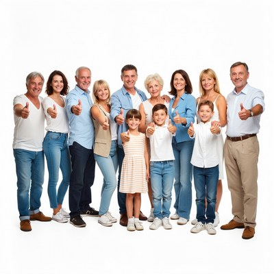 Multigenerational family giving thumbs up