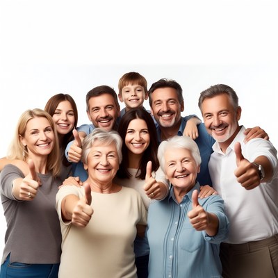 Happy multi-generational family giving thumbs up