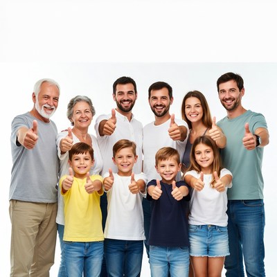 Happy multi-generational family giving thumbs up