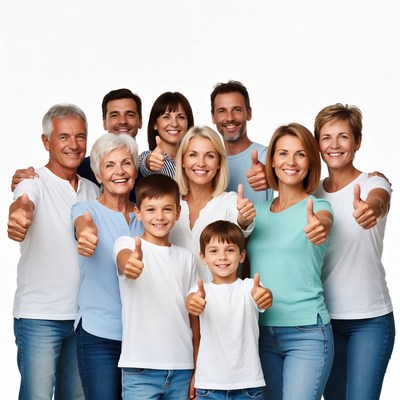 Happy multi-generational family giving thumbs up