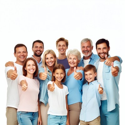 Happy multi-generational family giving thumbs up