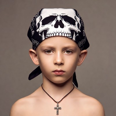 Boy wearing skull pirate bandana