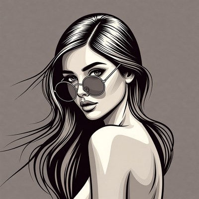 Woman with round sunglasses portrait