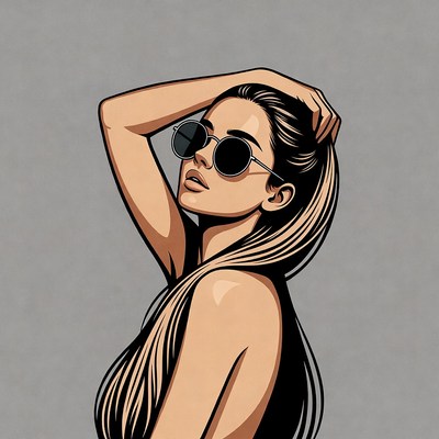 Woman with sunglasses hand on head