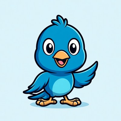 Cute blue cartoon bird waving