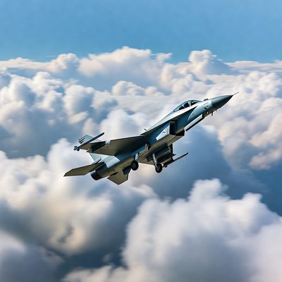 Fighter Jet Flying Through Clouds