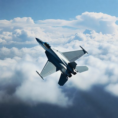 Fighter Jet Flying Through Clouds