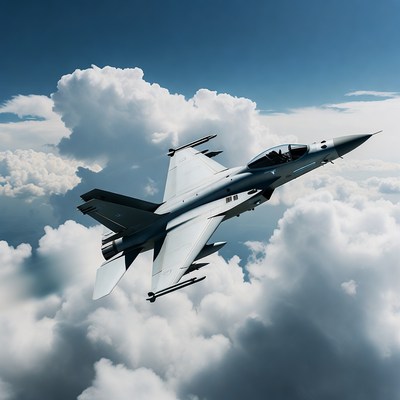 F-16 Fighter Jet Flying Through Clouds