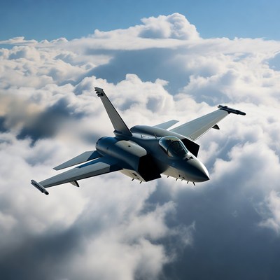 Fighter Jet Flying Through Clouds