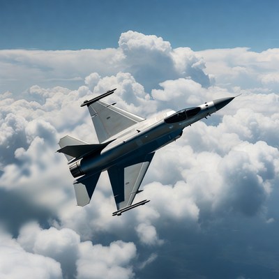 Fighter Jet Flying Through Clouds