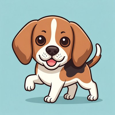 Cute cartoon beagle puppy walking