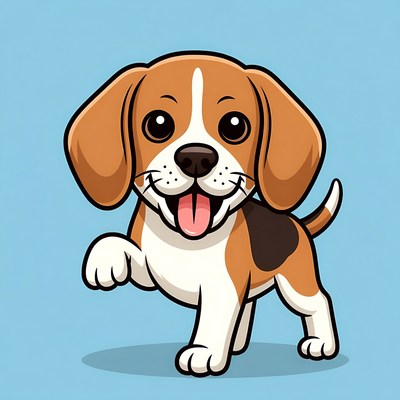 Cute cartoon beagle puppy waving