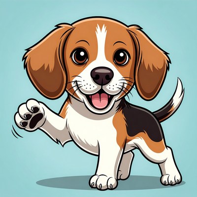Cartoon Beagle Puppy Waving Paw