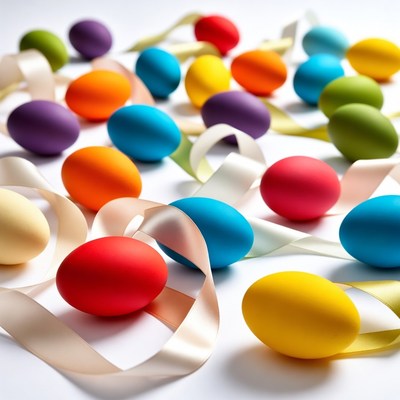 Colorful Easter Eggs with Ribbons