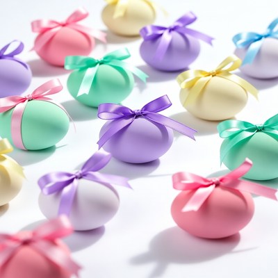 Colorful Easter Eggs with Ribbons