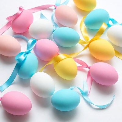 Colorful Easter Eggs with Ribbons