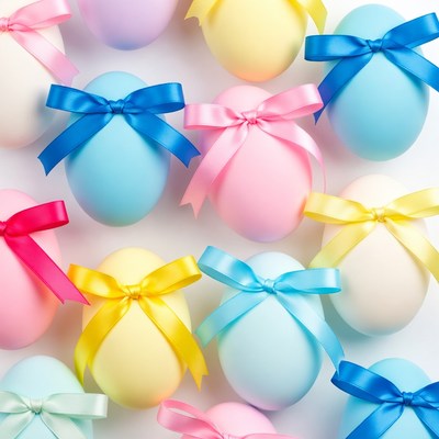 Colorful Easter Eggs with Ribbons