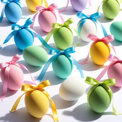 Colorful Easter Eggs with Ribbons