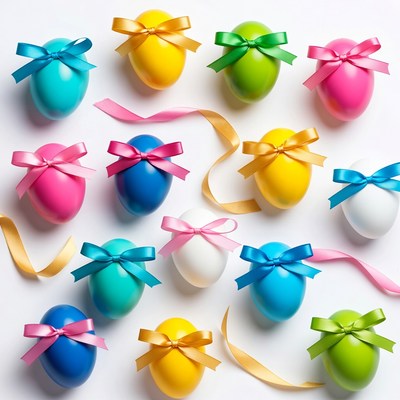 Colorful Easter Eggs with Ribbons