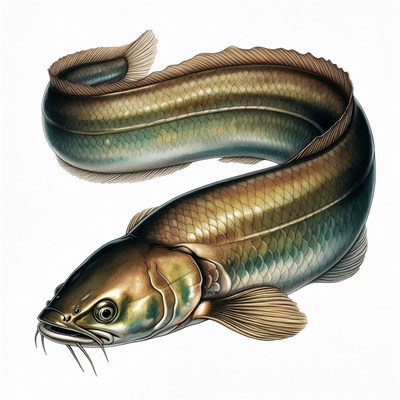 Coiled Asian Swamp Eel Illustration