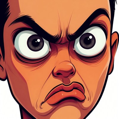Angry cartoon man with glaring eyes