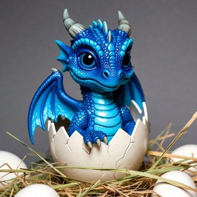 Cute blue baby dragon hatching